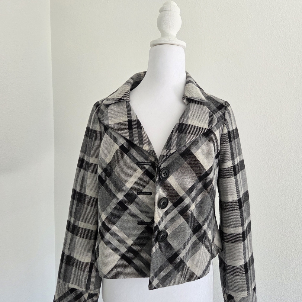 Nine West Black and Gray Plaid Blazer